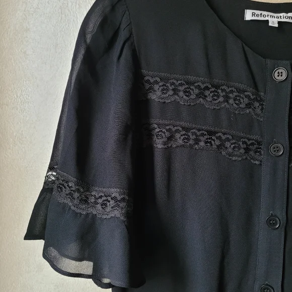 Reformation Black Button-Front Lace-Trim Maxi Dress - Picture 10 of 11